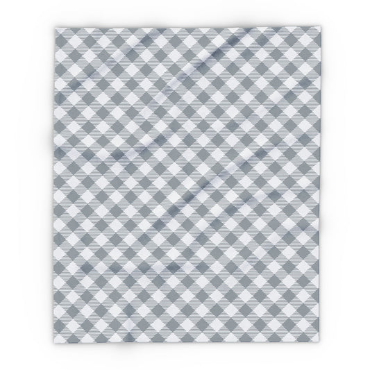 Grey diagonal gingham outdoor fleece blanket — 315 gsm polyester fleece, soft on both sides