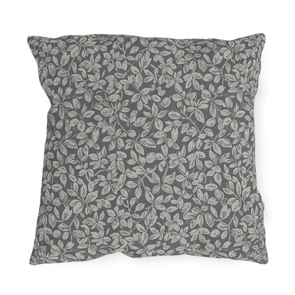 Grey foliage outdoor pillow — spun polyester, UV and water resistant