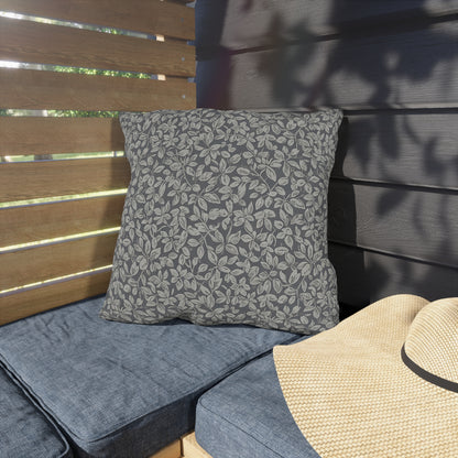 Grey foliage outdoor pillow — spun polyester, UV and water resistant