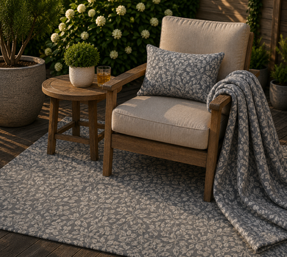 Grey foliage outdoor set — matching rug, pillow and fleece blanket