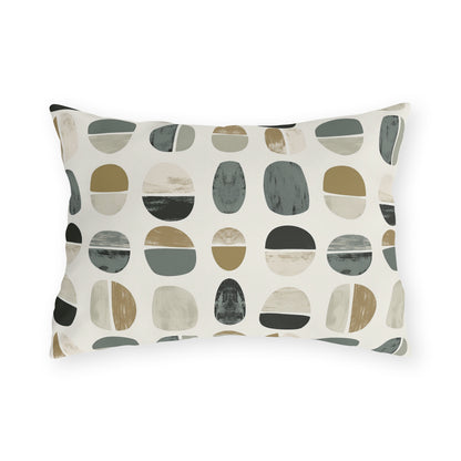 Grey split pebble lumbar outdoor pillow — spun polyester, UV and water resistant
