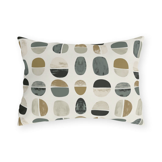 Grey split pebble lumbar outdoor pillow — spun polyester, UV and water resistant