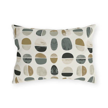 Grey split pebble lumbar outdoor pillow — spun polyester, UV and water resistant
