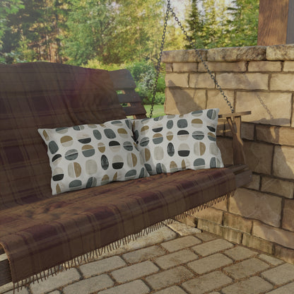 Grey split pebble lumbar outdoor pillow — spun polyester, UV and water resistant