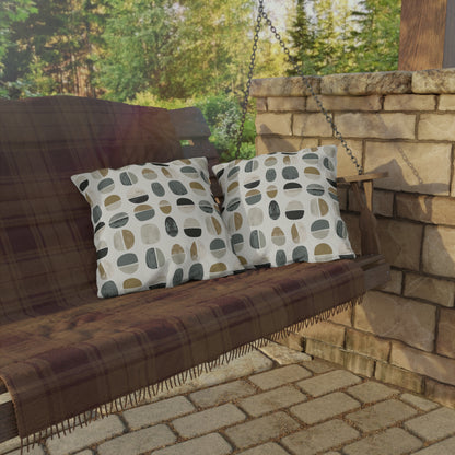 Grey split pebble outdoor pillow — spun polyester, UV and water resistant