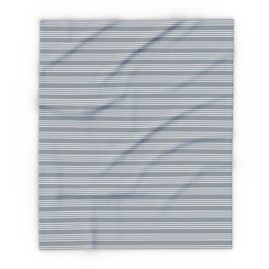 Grey ticking stripe outdoor fleece blanket — 315 gsm polyester fleece, soft on both sides