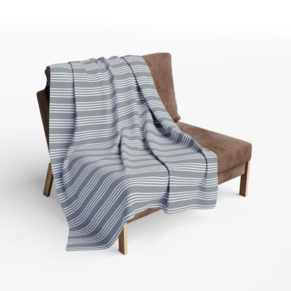 Grey ticking stripe outdoor fleece blanket — 315 gsm polyester fleece, soft on both sides
