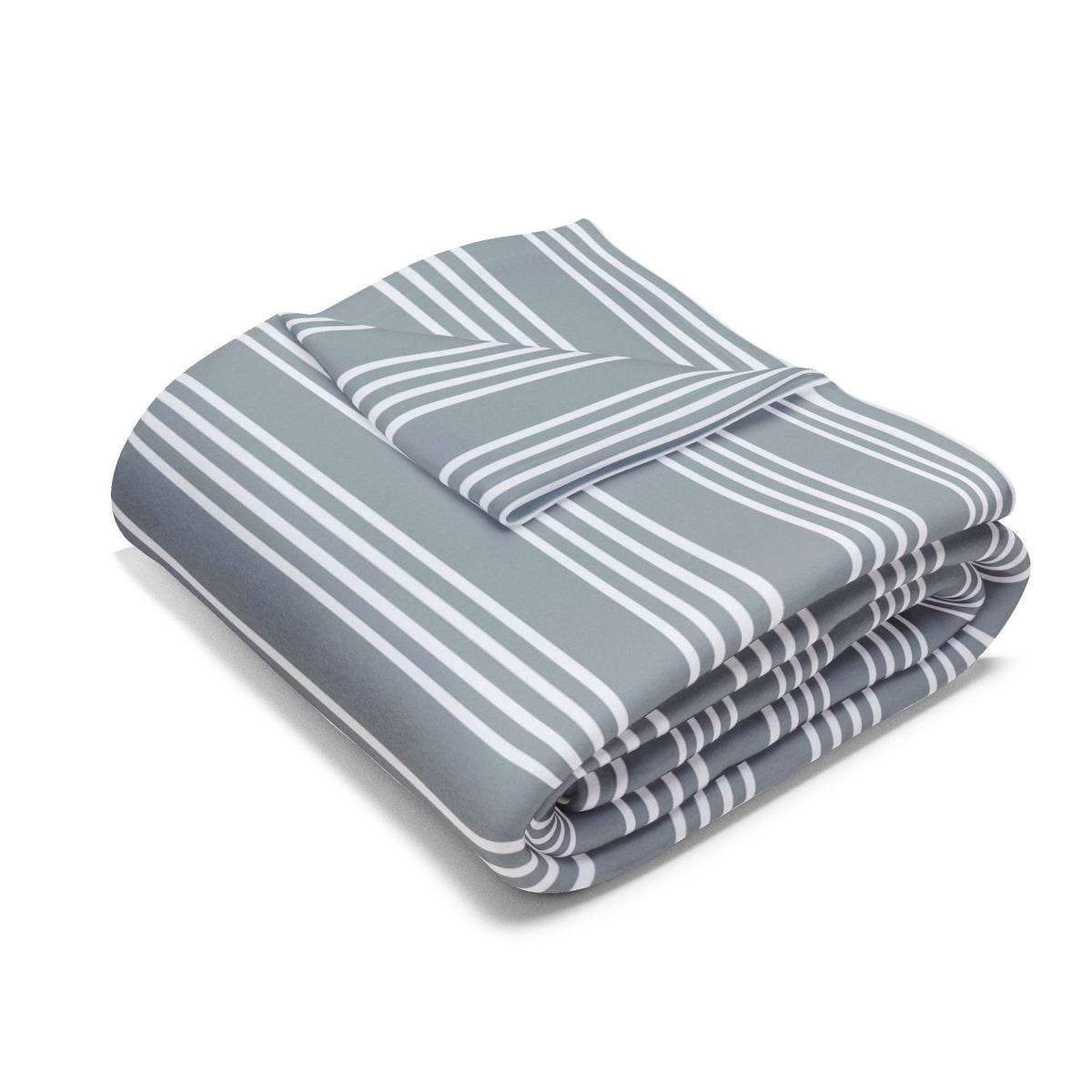 Grey ticking stripe outdoor fleece blanket — 315 gsm polyester fleece, soft on both sides