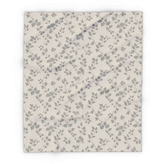 Grey trailing vine outdoor fleece blanket — 315 gsm polyester fleece, soft on both sides
