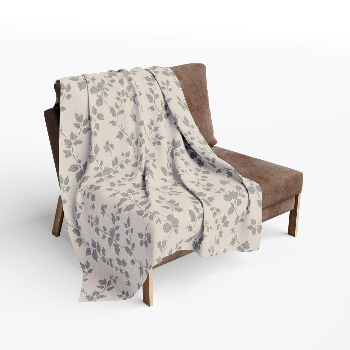 Grey trailing vine outdoor fleece blanket — 315 gsm polyester fleece, soft on both sides