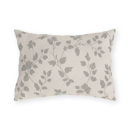 Grey trailing vine lumbar outdoor pillow — spun polyester, UV and water resistant