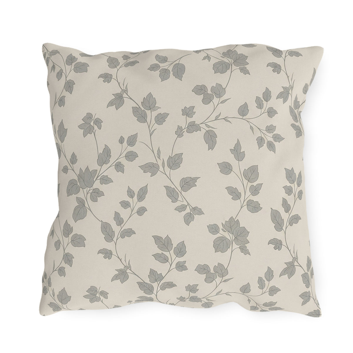 Grey trailing vine outdoor pillow — spun polyester, UV and water resistant