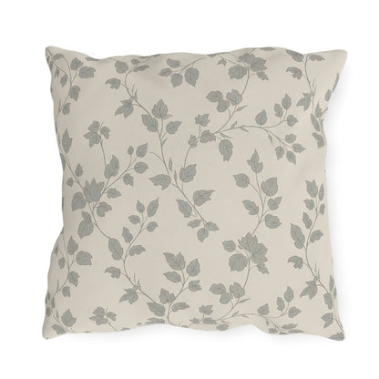 Grey trailing vine outdoor pillow — spun polyester, UV and water resistant