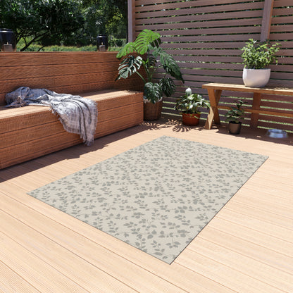 Grey trailing vine outdoor rug — soft polyester chenille with a non-slip backing