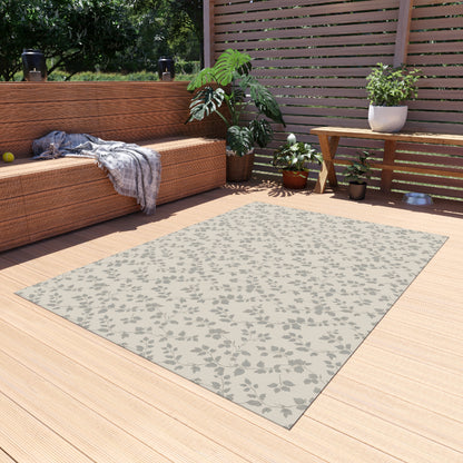Grey trailing vine outdoor rug — soft polyester chenille with a non-slip backing