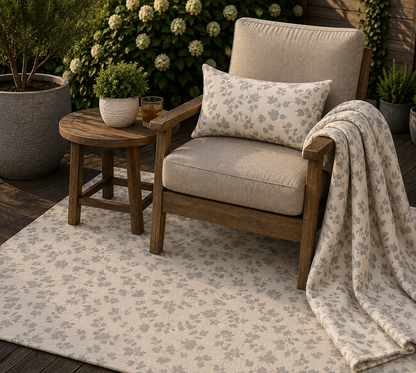 Grey trailing vine outdoor set — matching rug, pillow and fleece blanket