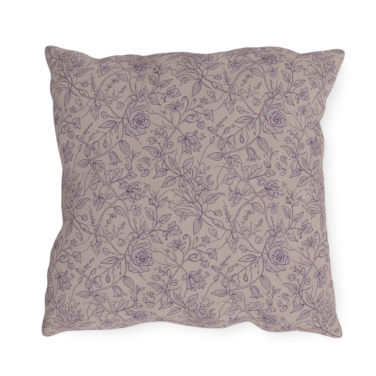 Mauve rose vine outdoor pillow — spun polyester, UV and water resistant