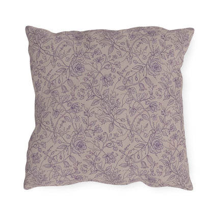 Mauve rose vine outdoor pillow — spun polyester, UV and water resistant