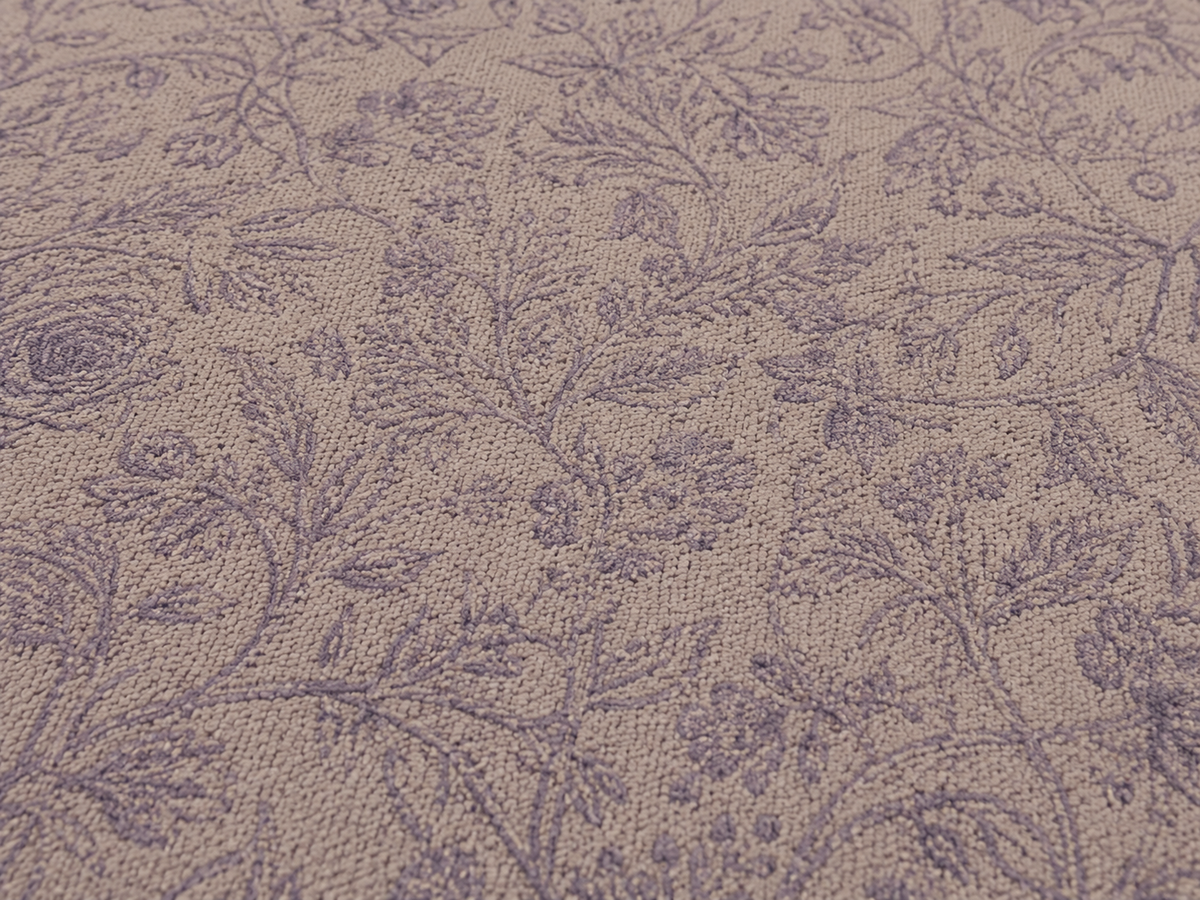 Close-up of the mauve rose vine outdoor rug — short, dense low-pile chenille nap