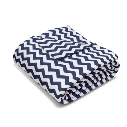 Navy and white chevron outdoor fleece blanket — 315 gsm polyester fleece, soft on both sides