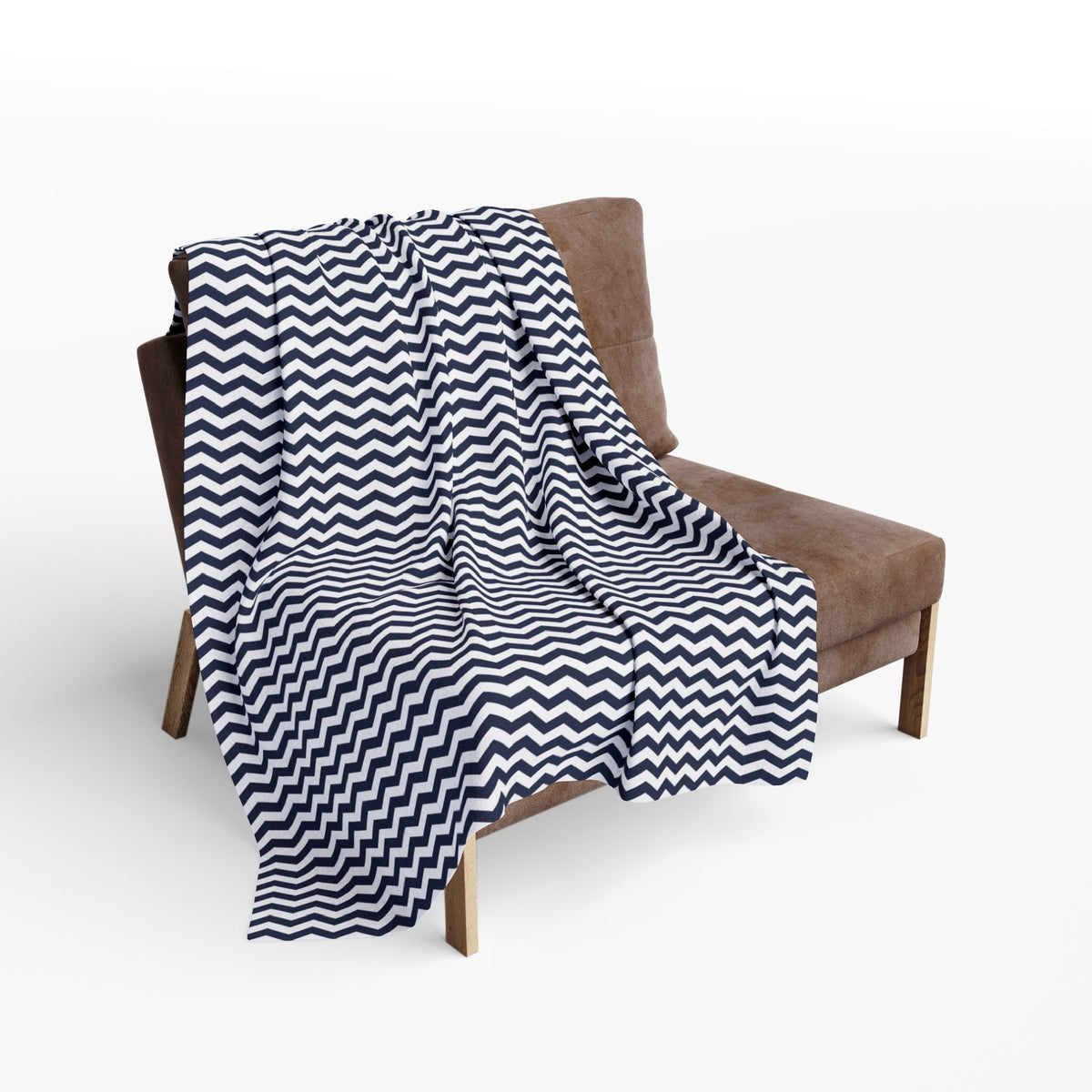 Navy and white chevron outdoor fleece blanket — 315 gsm polyester fleece, soft on both sides