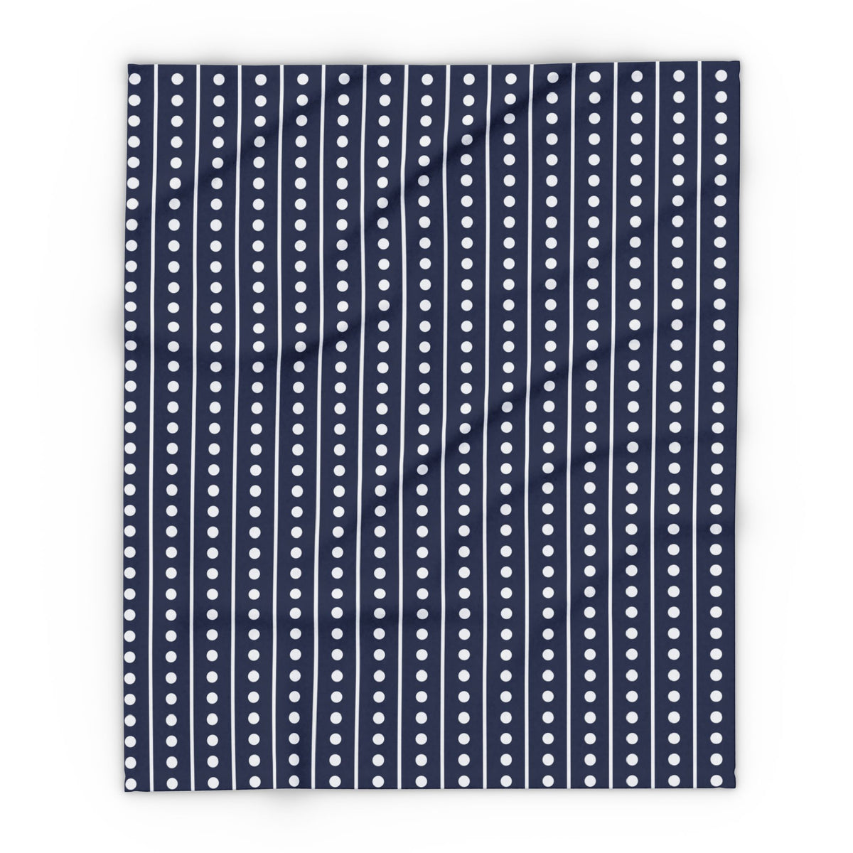 Navy and white dot stripe outdoor fleece blanket — 315 gsm polyester fleece, soft on both sides