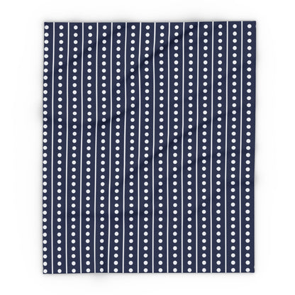 Navy and white dot stripe outdoor fleece blanket — 315 gsm polyester fleece, soft on both sides