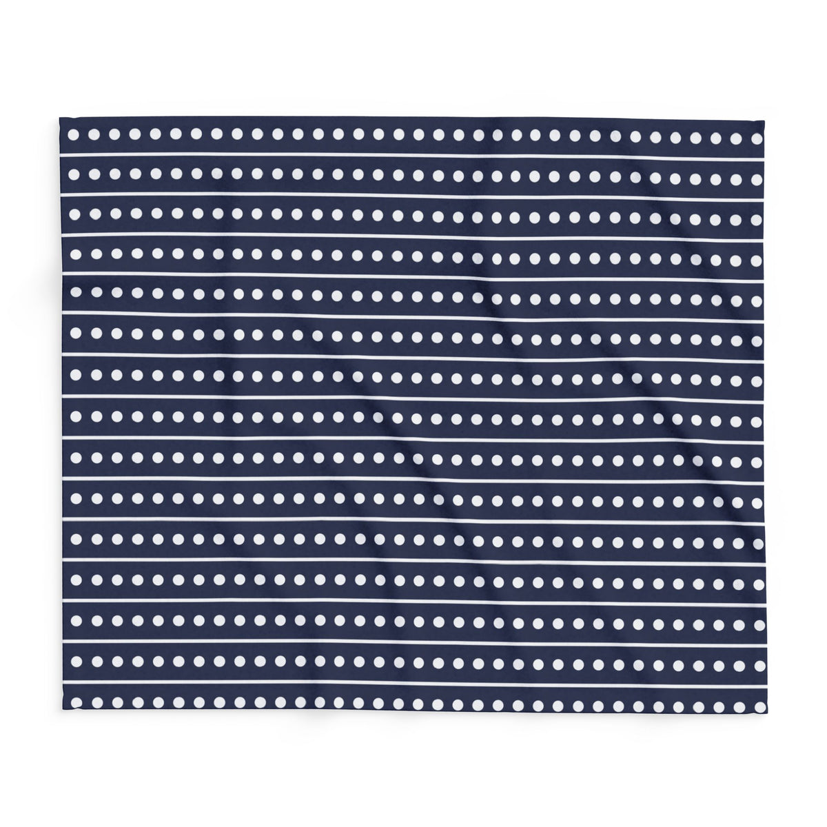 Navy and white dot stripe outdoor fleece blanket — 315 gsm polyester fleece, soft on both sides
