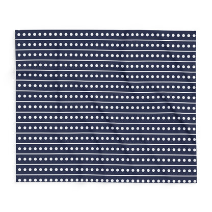 Navy and white dot stripe outdoor fleece blanket — 315 gsm polyester fleece, soft on both sides