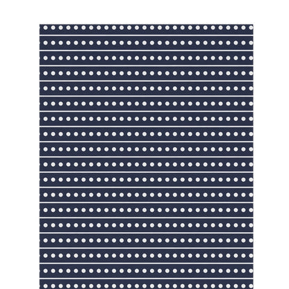 Navy and white dot stripe outdoor rug — soft polyester chenille with a non-slip backing
