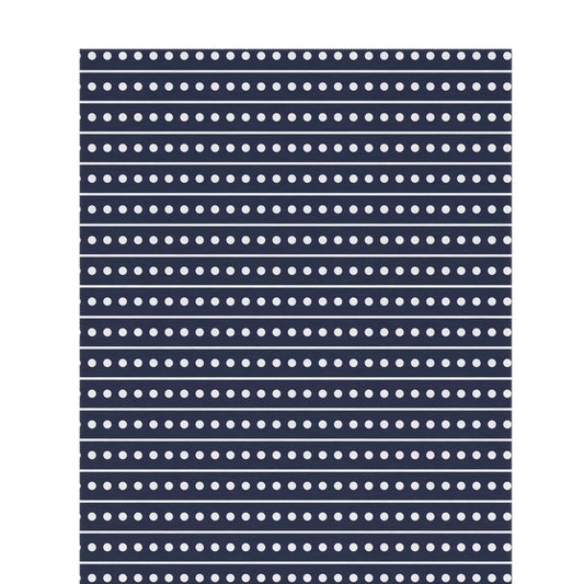 Navy and white dot stripe outdoor rug — soft polyester chenille with a non-slip backing