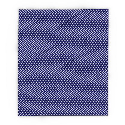 Navy and white herringbone outdoor fleece blanket — 315 gsm polyester fleece, soft on both sides