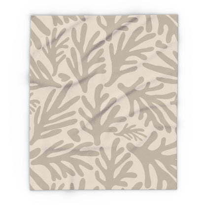 Neutral coral branch outdoor fleece blanket — 315 gsm polyester fleece, soft on both sides