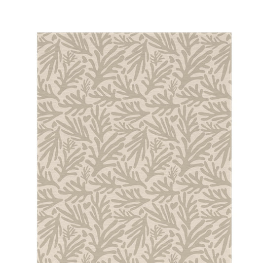 Neutral coral branch outdoor rug in taupe and cream — soft polyester chenille with a non-slip backing