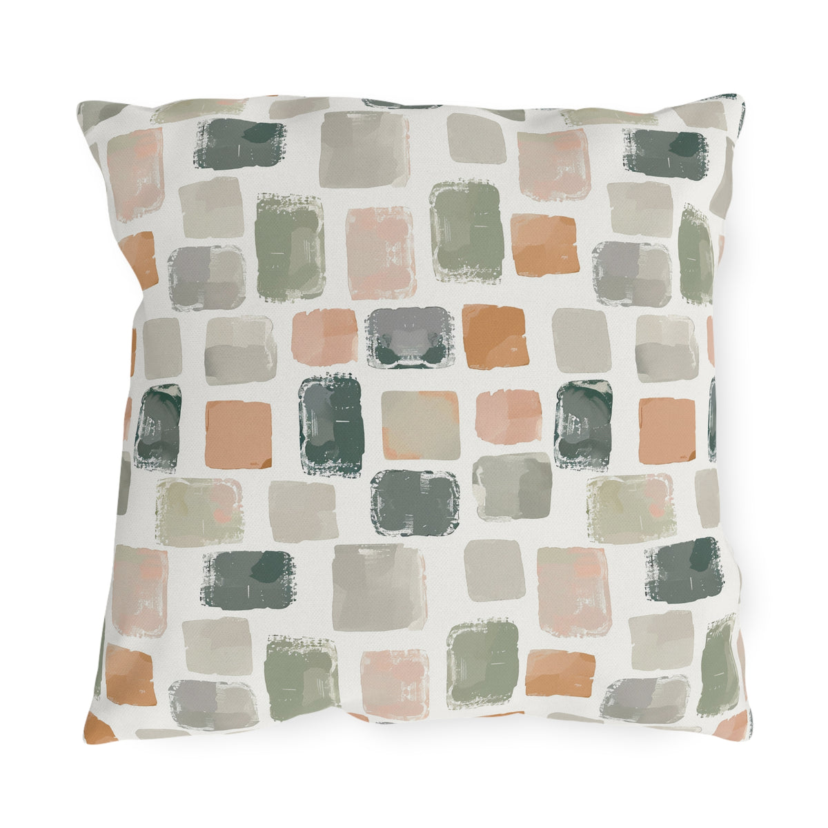 Painted tile outdoor pillow — spun polyester, UV and water resistant