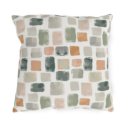 Painted tile outdoor pillow — spun polyester, UV and water resistant