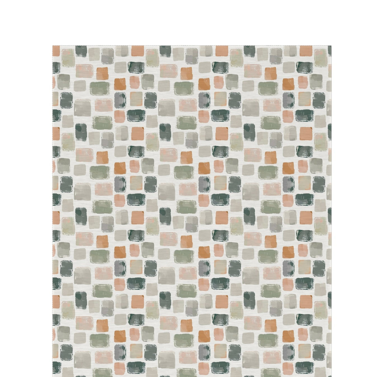 Painted tile outdoor rug in sage, terracotta and grey — soft polyester chenille with a non-slip backing