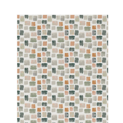 Painted tile outdoor rug in sage, terracotta and grey — soft polyester chenille with a non-slip backing