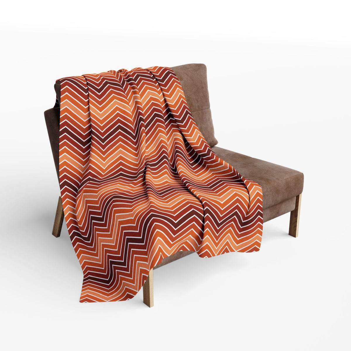 Rust chevron outdoor fleece blanket — 315 gsm polyester fleece, soft on both sides