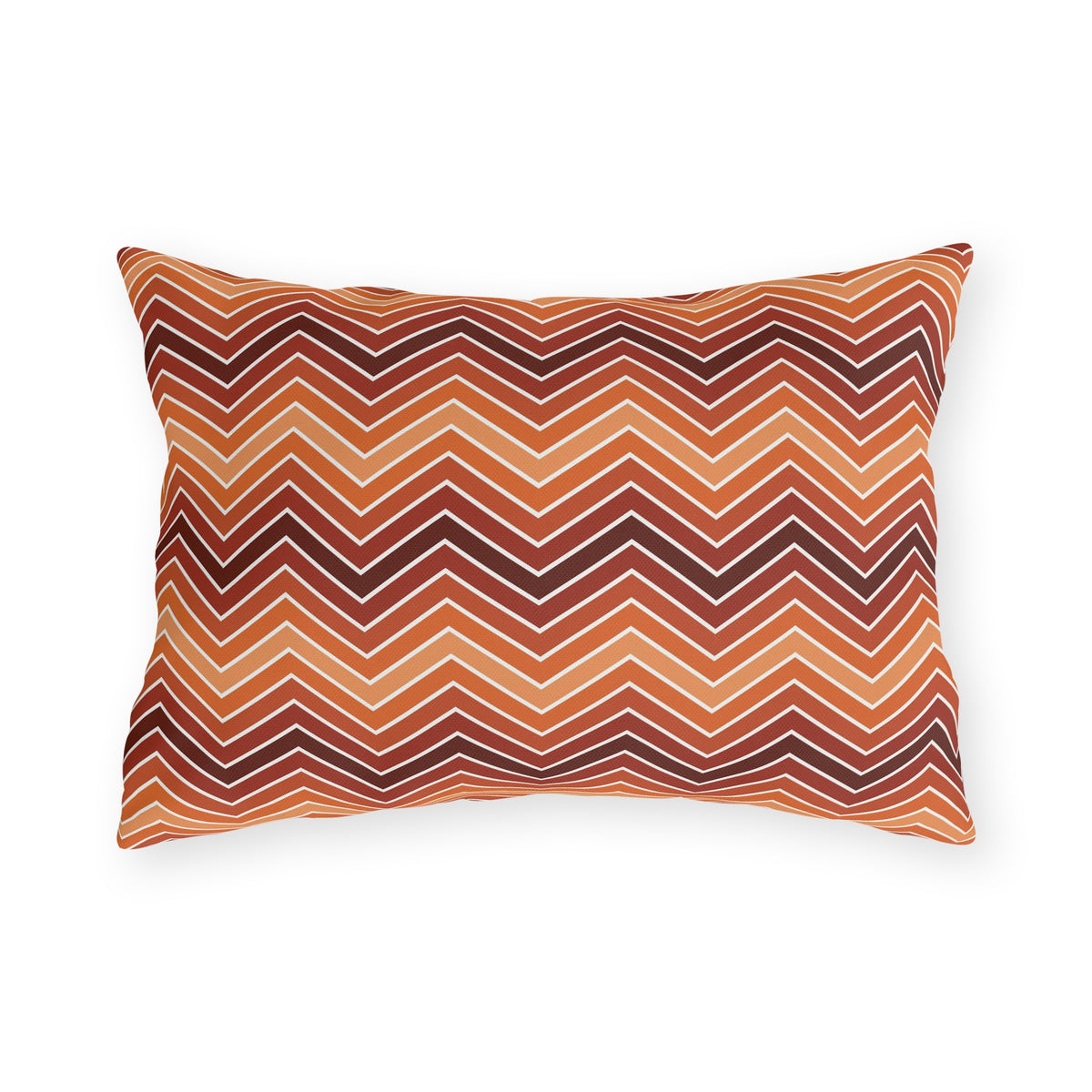 Rust chevron lumbar outdoor pillow — spun polyester, UV and water resistant