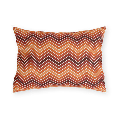 Rust chevron lumbar outdoor pillow — spun polyester, UV and water resistant