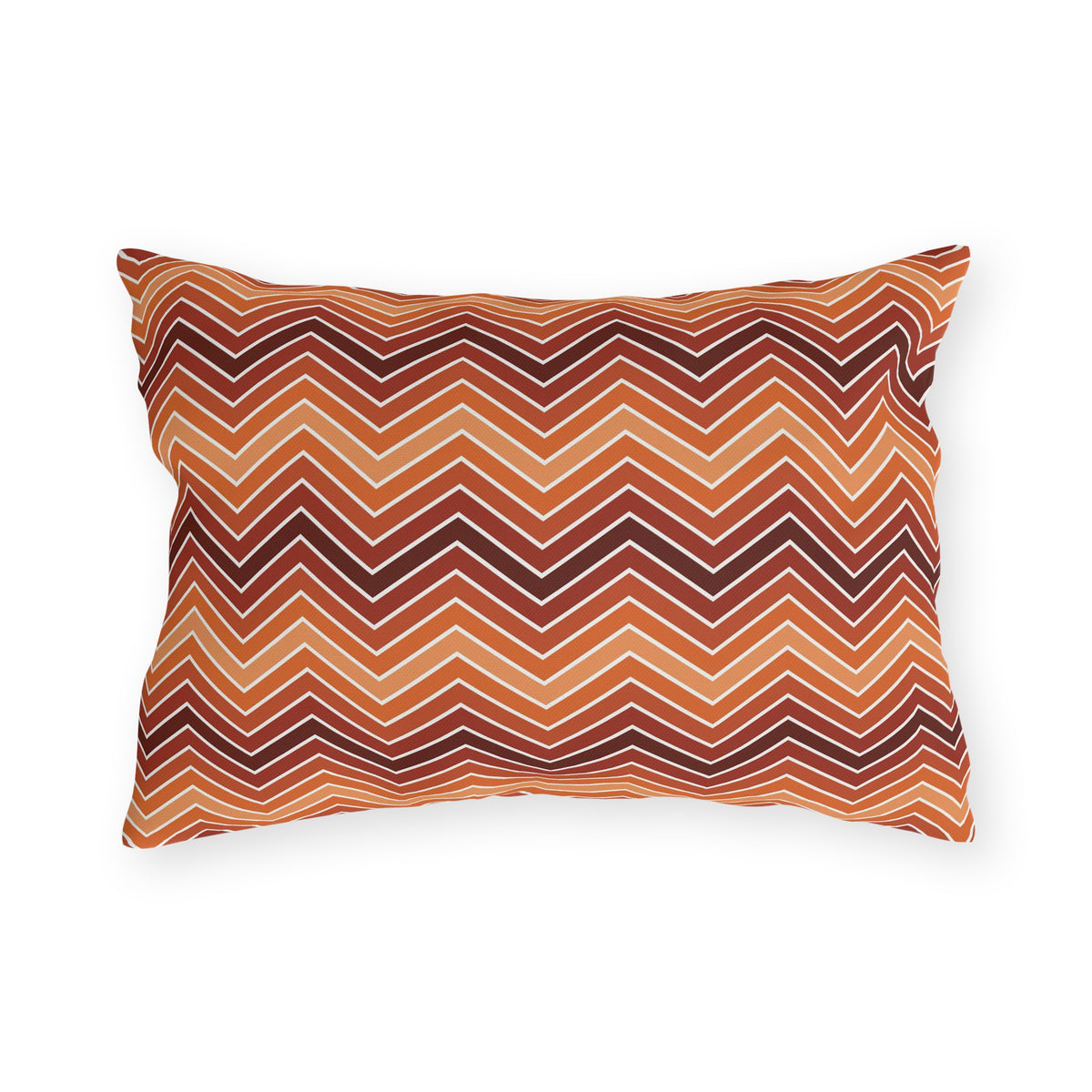 Rust chevron lumbar outdoor pillow — spun polyester, UV and water resistant