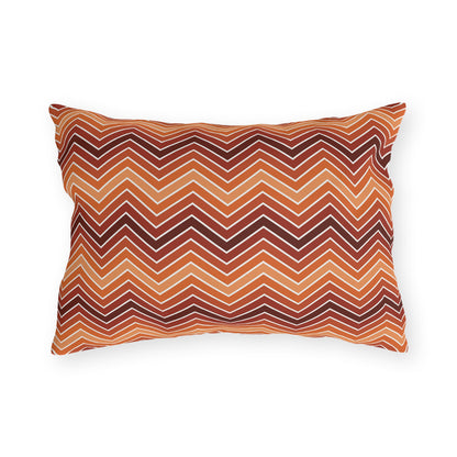 Rust chevron lumbar outdoor pillow — spun polyester, UV and water resistant
