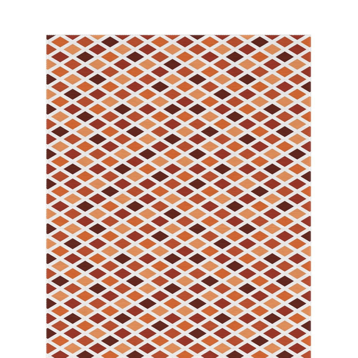 Rust harlequin diamond outdoor rug — soft polyester chenille with a non-slip backing