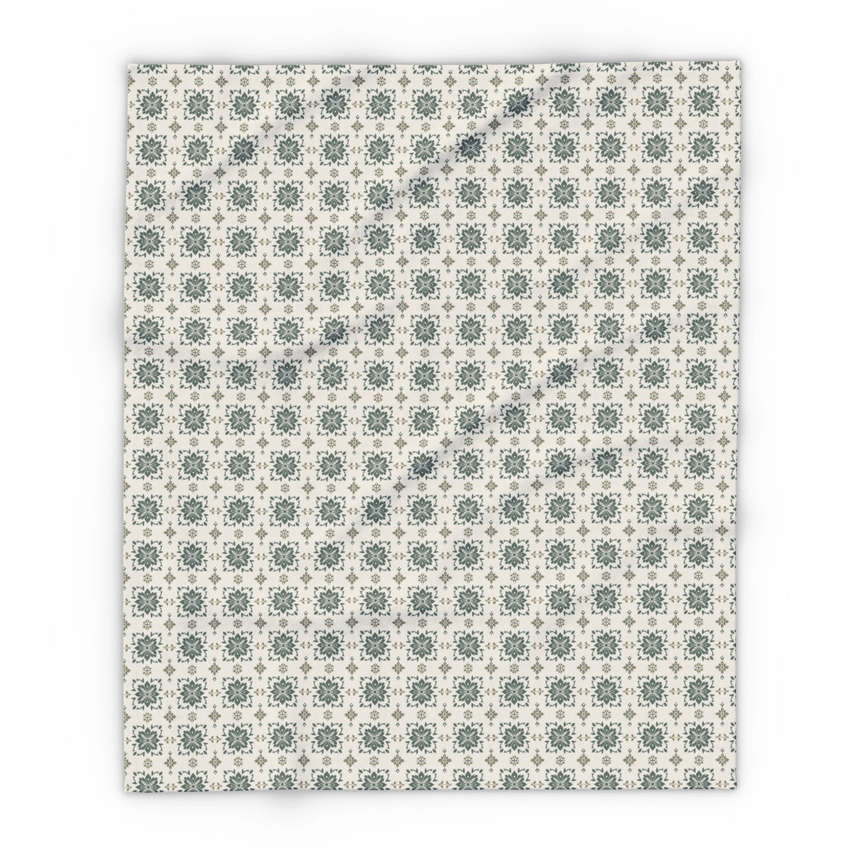 Sage cement tile outdoor fleece blanket — 315 gsm polyester fleece, soft on both sides