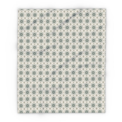 Sage cement tile outdoor fleece blanket — 315 gsm polyester fleece, soft on both sides