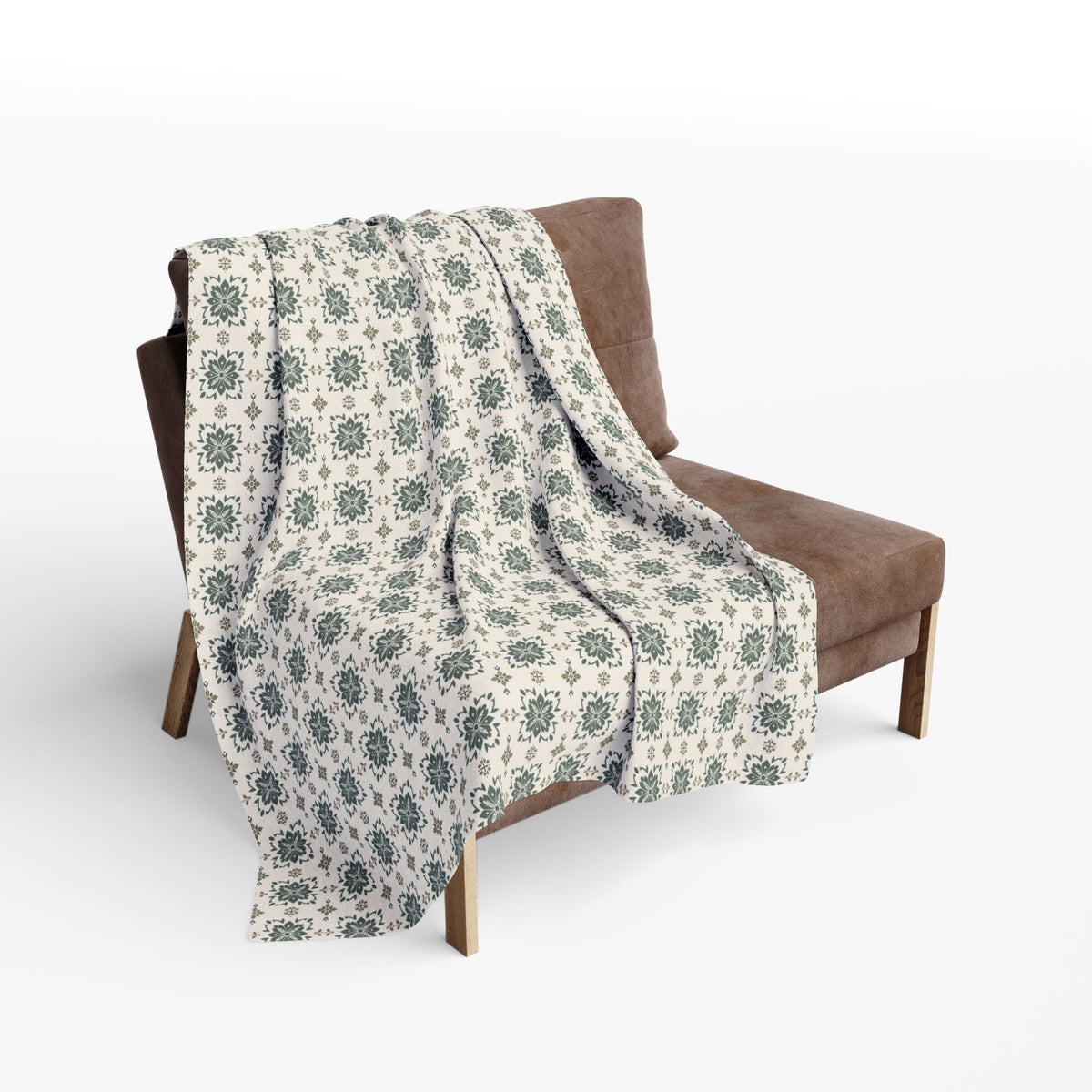 Sage cement tile outdoor fleece blanket — 315 gsm polyester fleece, soft on both sides