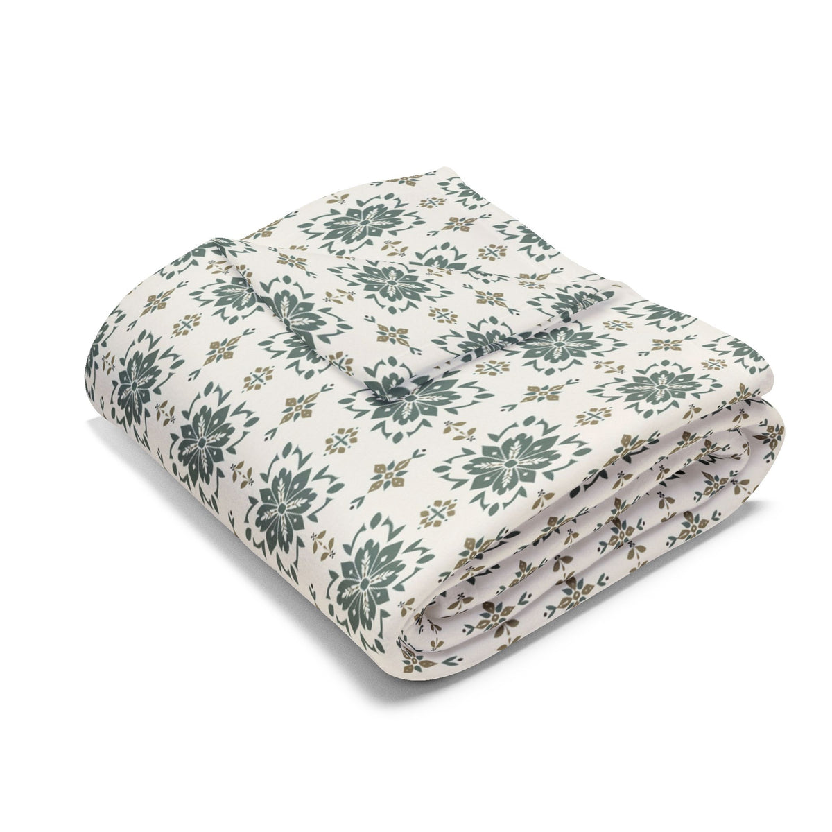Sage cement tile outdoor fleece blanket — 315 gsm polyester fleece, soft on both sides
