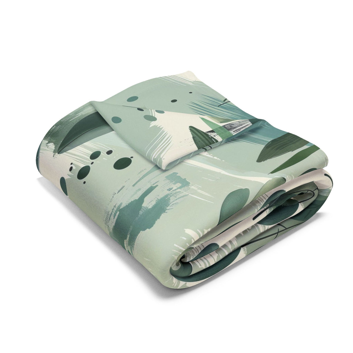 Sage painted leaf outdoor fleece blanket — 315 gsm polyester fleece, soft on both sides