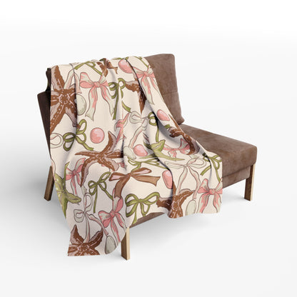 Sage starfish and bow outdoor fleece blanket — 315 gsm polyester fleece, soft on both sides